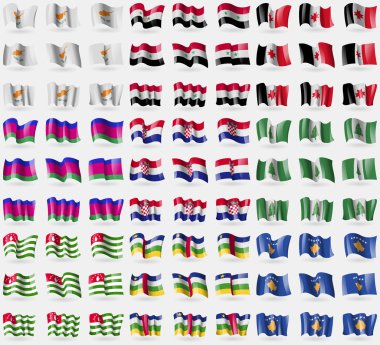 Kıbrıs, Suriye, Udmurtya, Kuban Cumhuriyeti, Hırvatistan, Norfolk Adası, Abhazya, Orta Afrika Cumhuriyeti, Kosova. 81 bayraklar büyük kümesi. Vektör