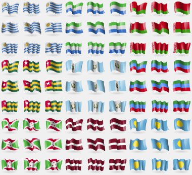 Uruguay, Sierra Leone, Beyaz Rusya, Togo, Guatemala, Dağıstan, Burundi, Letonya, Palau. 81 bayraklar büyük kümesi. Vektör