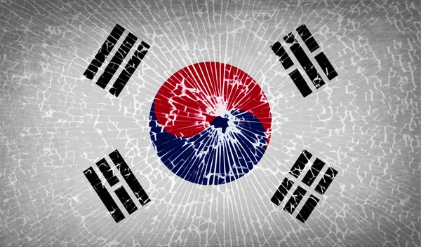 Bandeiras Coreia do Sul com textura de vidro quebrado. Vetor — Vetor de Stock