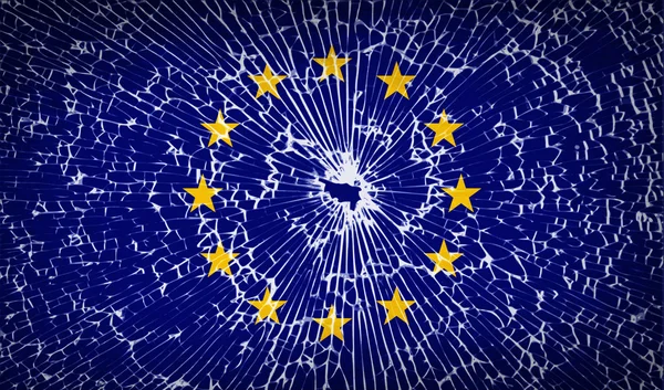 Flags European Union with broken glass texture. Vector — Stock Vector