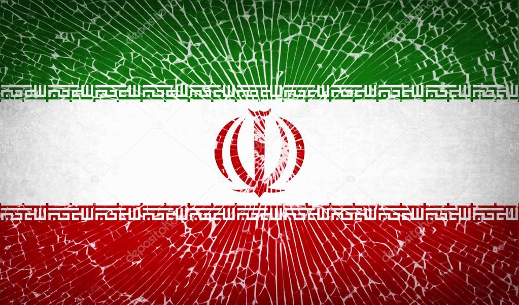 Flags Iran with broken glass texture. Vector