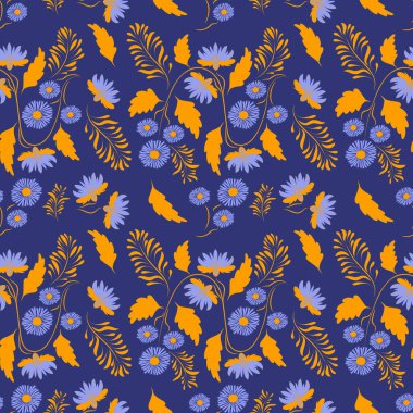 Halk çiçekli sanat desenleri. Çiçekler soyut yüzey tasarımı. Kusursuz desen