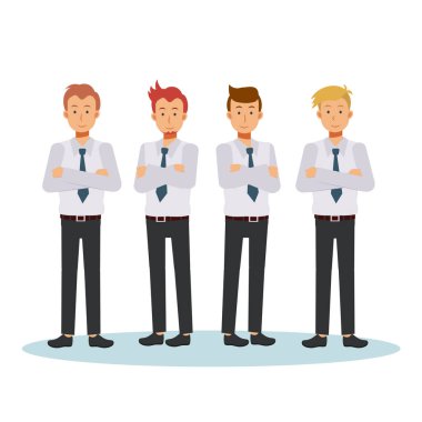 İş adamının çizgi film karakteri. Ofis çalışanlarından oluşan bir ekip. Vektör