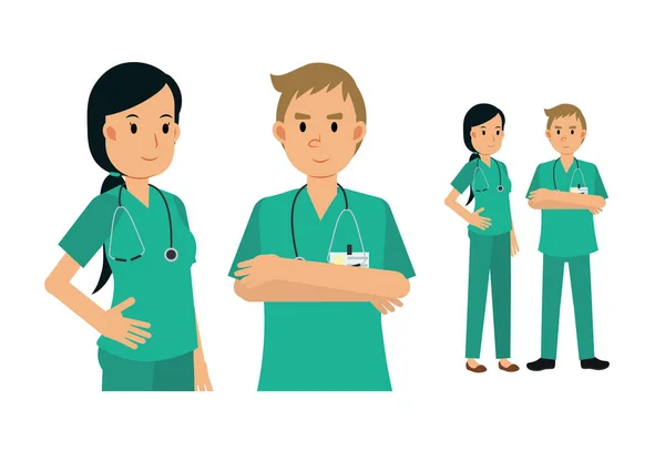Équipe Médecins Médecin Masculin Féminin — Image vectorielle
