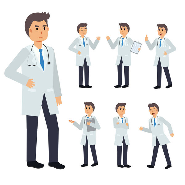 Векторный набор мужского докторского характера. медицинская помощь;.