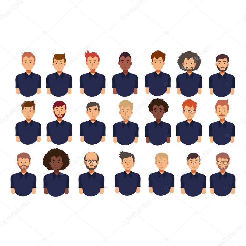 Set of men avatar. men with different hairstyles. flat vector character avatars  illustration collection.