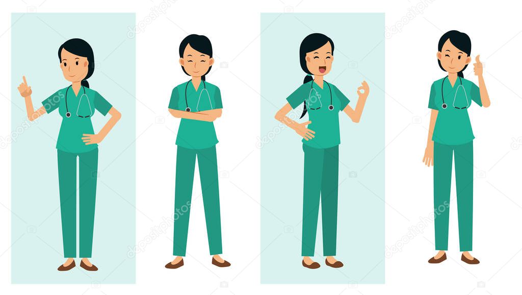Set of Female doctor cartoon character