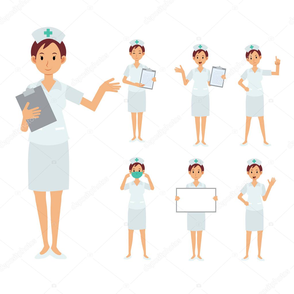 Vector Set of female nurse character.falt medical staff Illustration.