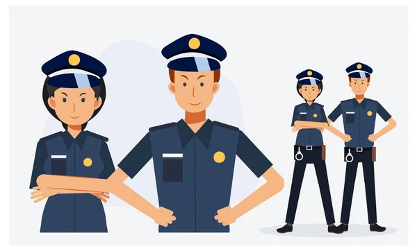 Polis, erkek ve kadın polis. Düz vektör çizgi film karakteri çizimi..