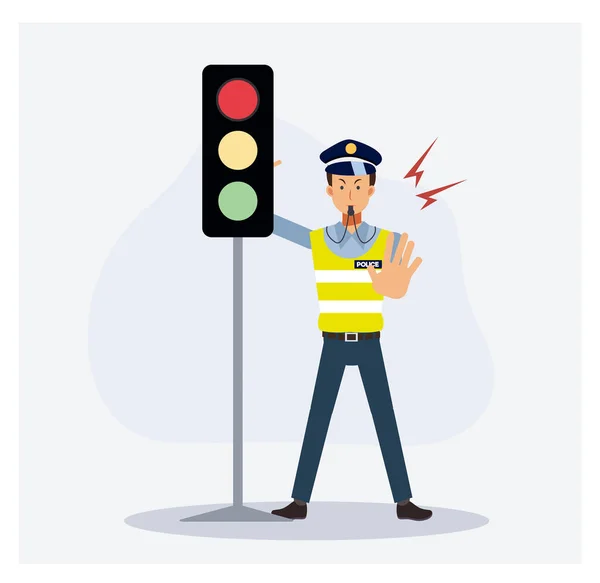 Traffic Police Traffic Light Hand Stop Cars Red Light Flat — Stock Vector