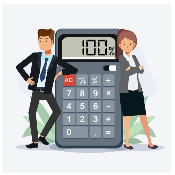 Business Concept Teamwork People Working Financial Business Calculator Flat Vector – Stock-vektor