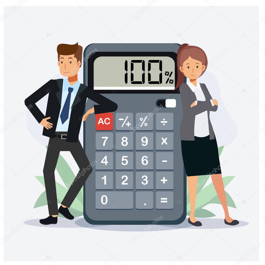 Business concept teamwork of people's working financial business calculator.Flat Vector cartoon character illustrations.