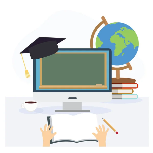 Learning from home concept,Learning online, e-learning video call. remote learning.Flat vector 2D cartoon illustration.