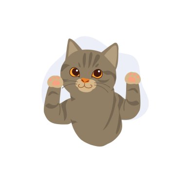american shorthair gray tabby kitten with raised paws adorable animal illustration for sticker design pet art and kawaii digital use