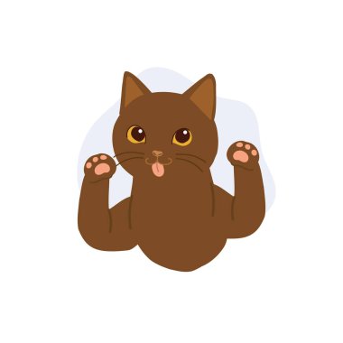 kawaii brown cat. cute cartoon kitten with tongue out friendly animal character for children illustration pet