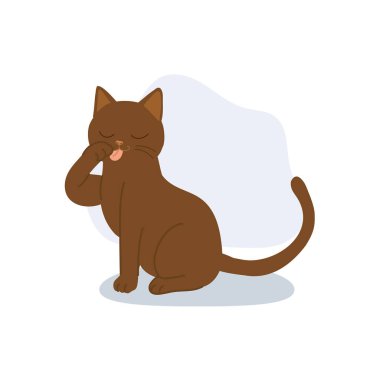cute brown cat licking its paw showing feline grooming behavior perfect for pet themes and minimalist designs