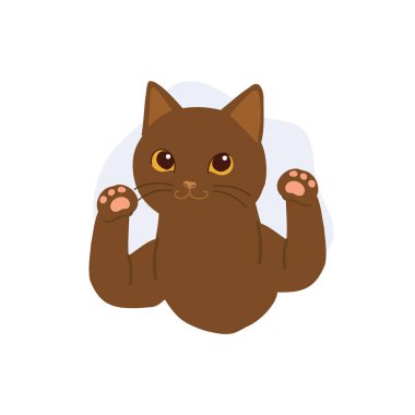 a cute brown cartoon cat with raised paws. a playful kitten moment suitable for stickers or digital art collections