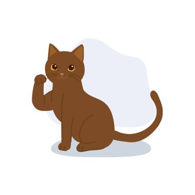 charming brown cartoon cat sitting and raising paw drawn for pet themed designs children books and cute decor concepts