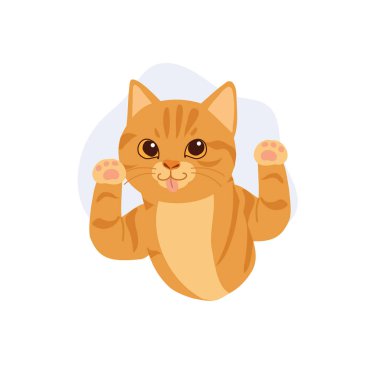 playful orange cat with happy face and raised paws. a cute orange tabby cat with tongue out showing playful mood