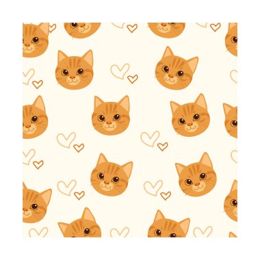 seamless pattern of cute ginger cats and hearts drawn in warm tones perfect for digital design fabric or wallpaper created in modern flat vector style