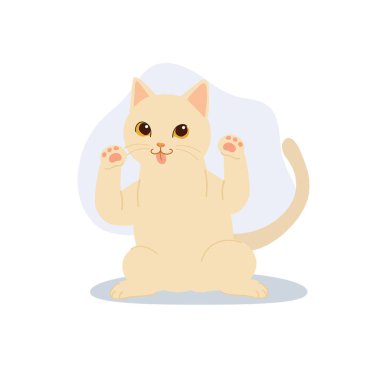 cute beige cat sitting with paws up tongue out in playful mood created for adorable pet design concept suitable for stickers and prints