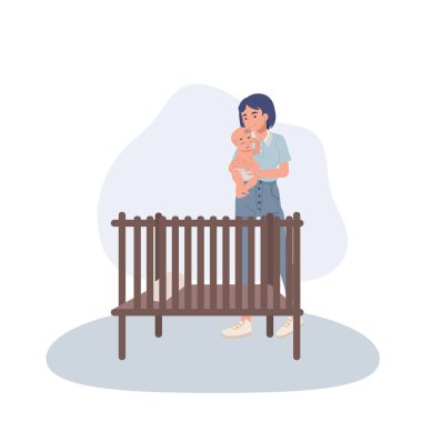 Anne, bebek odasını tutuyor.