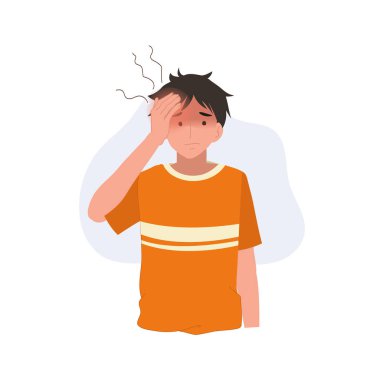 Başını baş ağrısı ve stres belirtileriyle tutan genç bir adam.