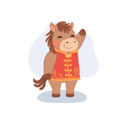 Ay Yeni Yılı ve Asya Festivali Tasarımı için Tatlı Zodiac At Çizgi Filmi