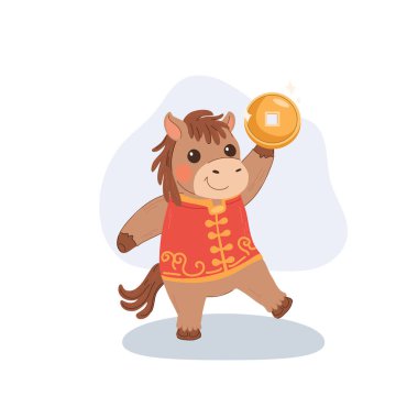 Şirin zodyak at illüstrasyonu Çin Yeni Yılı Şanslı çizgi film hayvan tasarımını kutluyor