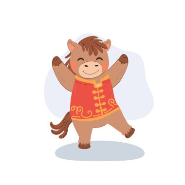 Gülen ve dans eden oyuncu at çizimi. Ay yeni yılı sezonu