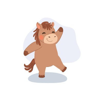 Gülümseyen midilli çizgi filmi illüstrasyon şakacı çiftlik hayvanı karakteri