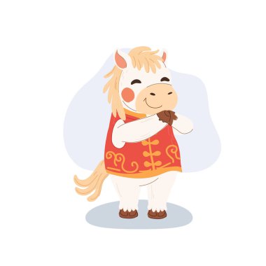 Çin Yeni Yılı Asya festivali ve tatil tasarımı için beyaz at zodyak karakteri çizimi