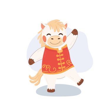 Beyaz at Çin Zodyak karakteri yeni yıl kutlamaları için dans ediyor.