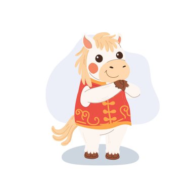 Çin Zodyak Yeni Yıl Kutlaması için şirin beyaz at çizgi filmi