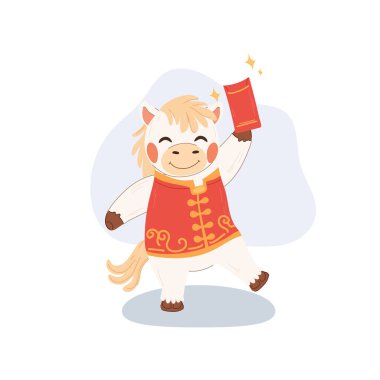 Beyaz at çizgi filmi Çin 'in yeni yılını kırmızı bir zarfla kutluyor..