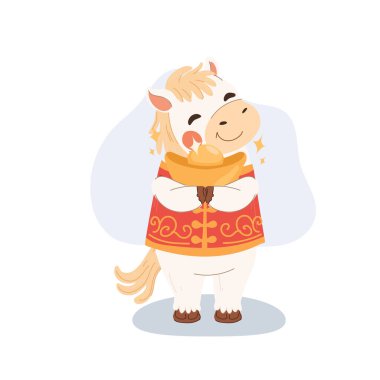 Dost canlısı beyaz at karakteri Çin 'de yeni yılı kutluyor, elinde servet altını var.