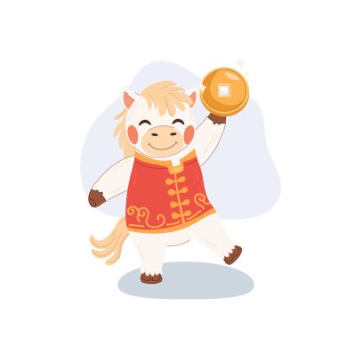 Çin Yeni Yıl Beyaz At İllüstrasyonu Altın Küheylan Ay Festivali Kutlaması