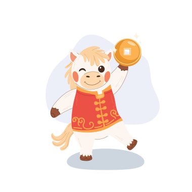 Çin 'in yeni yılı beyaz at resimlerinde altın sikke festival zodyak karakteri var.