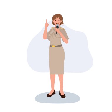 Hükümet memuru kadın mikrofon kamu hizmeti illüstrasyonuyla konuşuyor