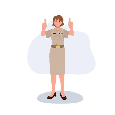 Resmi kıyafetli Asyalı devlet çalışanı kadın olumlu karakter çizimi