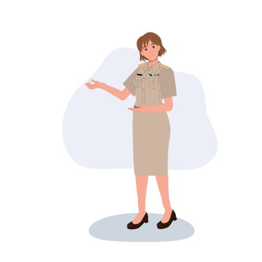 Taylandlı devlet memuru üniformalı kadın bilgi sunuyor.