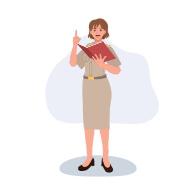 Bilgi eğitimi kavramını sunan üniformalı kadın devlet memuru