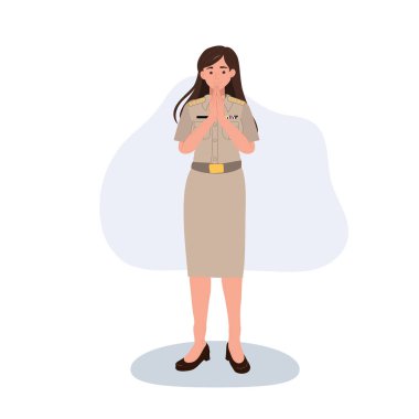 Resmi üniformalı Taylandlı kadın selamlama yapıyor.