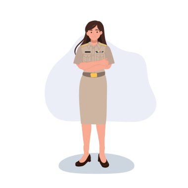 Taylandlı kadın memur üniformalı. Kollarını kavuşturdu.