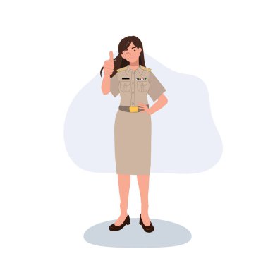 Tayland resmi üniformalı kadın devlet memuru onaylı jest gösteriyor.