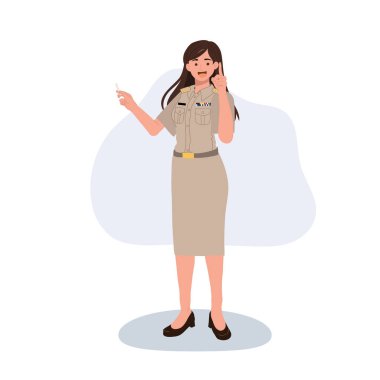 Resmi üniformalı kadın devlet memuru bir brifing sırasında el hareketi, ofisinde veya eğitim odasında sunar.,