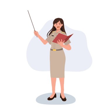 Devlet memuru memur eğitmeni. Dersi kitapla ve işaret çubuğuyla sunuyor.