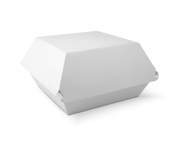 Caja de comida blanca, embalaje para hamburguesa, almuerzo — Vector de stock