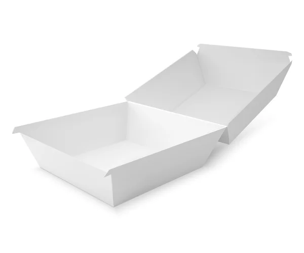 Caja de comida blanca, embalaje para hamburguesa, almuerzo — Vector de stock