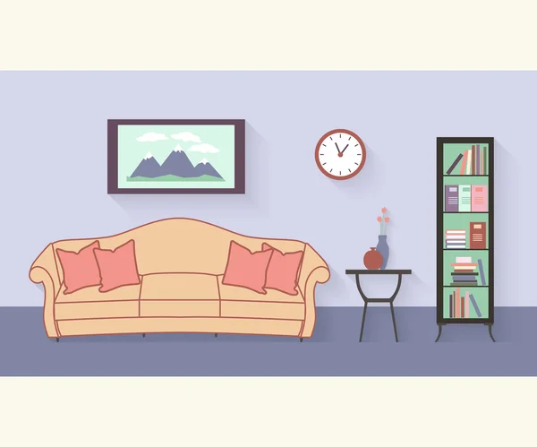 Living room with furniture and long shadows. Flat style vector Wektor Stockowy